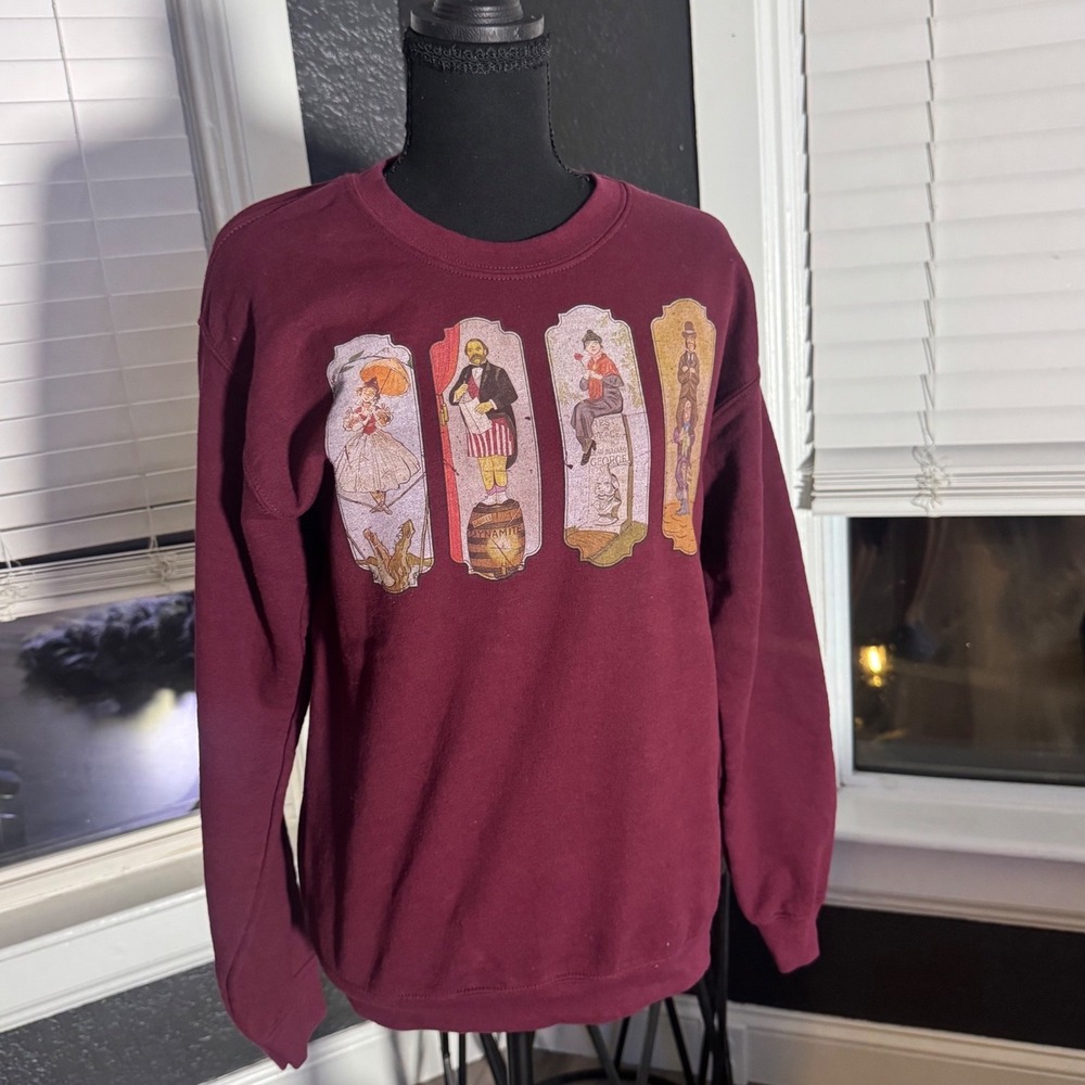 Disney Haunted Mansion Stretching Room Portraits Sweatshirt Maroon Small